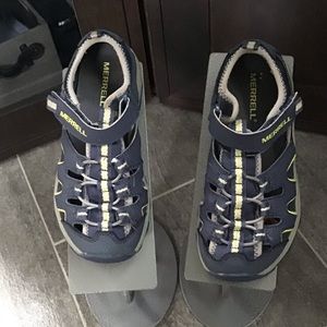 MERRELL HIKER YOUTH BOY 1 M SANDALS  NAVY LIME GREY CLOSED TOE SANDALS